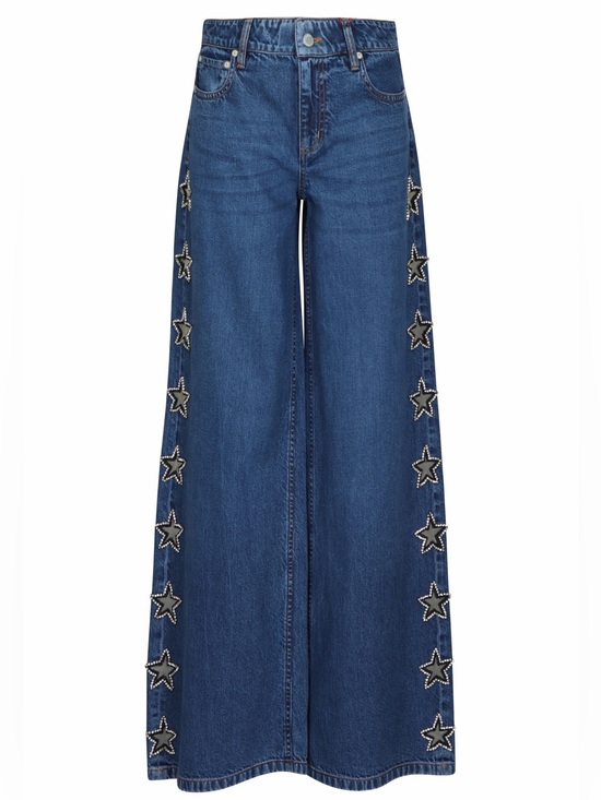 Alice + Olivia Denim - Alice + Olivia Wide Leg Star-Embellished Blue Denim Jeans size 27 Like New